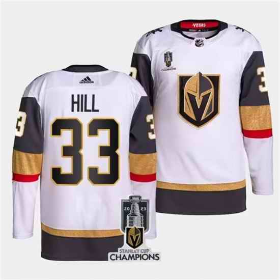 Men Vegas Golden Knights 33 Adin Hill White 2023 Stanley Cup Champions Stitched Jersey